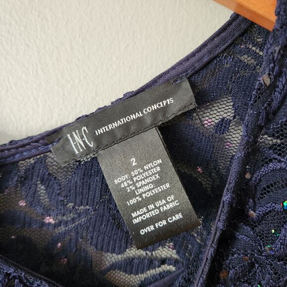 INC International Concepts Navy Blue Sparkle Cap Sleeve Lacey Dress - Picture 4 of 6